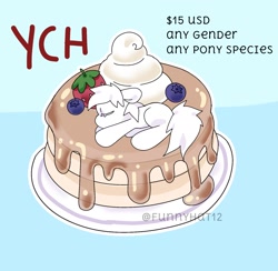 Size: 1984x1938 | Tagged: safe, artist:funnyhat12, earth pony, pony, blueberry, cream, food, gradient background, pancakes, strawberry, ych example, your character here