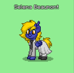 Size: 830x819 | Tagged: safe, oc, oc only, oc:selena beaumont, deer, deer pony, original species, peryton, clothes, deer oc, green background, necktie, non-pony oc, pixel art, simple background, skirt, solo, sprite