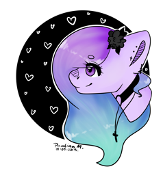 Size: 2859x3000 | Tagged: safe, artist:paulinam, oc, oc:soda sadie, original species, plant pony, pony, collar, female, flower, high res, jewelry, long mane, mare, necklace, plant, purple eyes, purple hair, purple mane, rose, solo