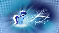 Size: 1920x1080 | Tagged: safe, artist:meteor-venture, artist:shelmo69, edit, minuette, pony, unicorn, g4, abstract background, female, grid, looking up, mare, smiling, solo, sunburst background, wallpaper, wallpaper edit