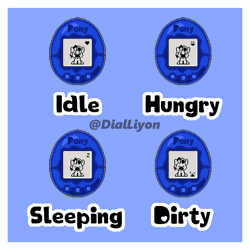 Size: 800x800 | Tagged: safe, artist:dialliyon, oc, oc only, oc:meem, pony, unicorn, animated, blue background, cute, gif, happy, hungry, loop, male, perfect loop, pixel art, simple background, sleeping, tamagotchi, text, video game