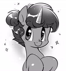 Size: 3841x4096 | Tagged: safe, artist:tamabel, oc, oc only, pony, unicorn, gradient background, grayscale, monochrome, solo