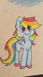 Size: 1080x1920 | Tagged: safe, artist:fluttersdoodles, rainbow dash, pegasus, pony, g4, :t, doodle, eye clipping through hair, female, heart, solo, standing, traditional art