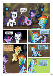 Size: 1600x2283 | Tagged: safe, artist:thunderelemental, applejack, rainbow dash, rarity, twilight sparkle, changeling, pony, comic:swarm rising, g4, butt, comic, disguise, disguised changeling, plot, speech bubble