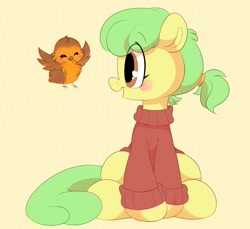 Size: 1308x1200 | Tagged: safe, artist:tamabel, oc, oc only, bird, pony, clothes, simple background, solo, sweater