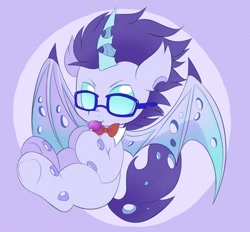 Size: 1200x1114 | Tagged: safe, artist:tamabel, oc, oc only, alicorn, bat pony, bat pony alicorn, pony, bat wings, eating, food, glasses, gradient background, horn, popsicle, solo, wings
