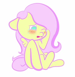 Size: 1244x1280 | Tagged: safe, artist:fluttersdoodles, fluttershy, pegasus, pony, g4, blushing, crying, female, simple background, solo, teary eyes, white background