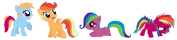 Size: 1335x307 | Tagged: safe, artist:dashinomlp, oc, oc only, pegasus, pony, female, filly, foal, group, looking offscreen, magical lesbian spawn, ms paint, offspring, open mouth, parent:rainbow dash, parent:scootaloo, parents:scootadash, simple background, smiling, stock vector, white background
