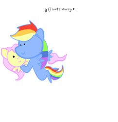 Size: 500x514 | Tagged: safe, artist:fluttersdoodles, fluttershy, rainbow dash, pegasus, pony, g4, duo, female, flying, holding a pony, lesbian, ship:flutterdash, shipping, simple background, white background