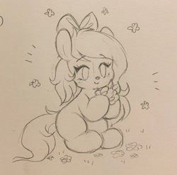 Size: 2048x2024 | Tagged: safe, artist:tamabel, oc, oc only, earth pony, pony, bow, hair bow, high res, solo, traditional art