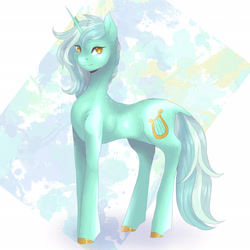 Size: 2048x2048 | Tagged: safe, artist:brot-art, lyra heartstrings, pony, unicorn, g4, abstract background, colored hooves, colored pupils, high res, solo