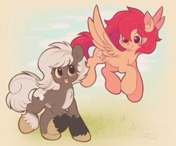 Size: 525x437 | Tagged: safe, artist:tamabel, oc, oc only, earth pony, pegasus, pony, duo, gradient background