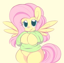 Size: 1206x1176 | Tagged: safe, artist:tamabel, fluttershy, pony, g4, clothes, cute, hoodie, shyabetes, simple background, solo