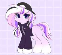 Size: 1366x1200 | Tagged: safe, artist:tamabel, oc, oc only, earth pony, pony, adoptable, clothes, hat, jacket, simple background, solo