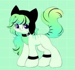 Size: 1316x1220 | Tagged: safe, artist:tamabel, oc, oc only, cat, cat pony, original species, pony, adoptable, collar, hat, simple background, solo, wristband