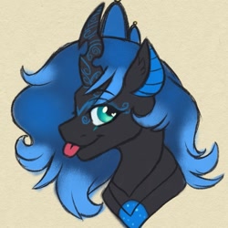 Size: 1349x1349 | Tagged: safe, artist:ondrea, oc, oc only, oc:sinari, changeling, changeling queen, :p, blue changeling, simple background, sketch, solo, tongue out