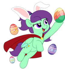 Size: 4333x5000 | Tagged: safe, artist:jhayarr23, oc, oc:greenfeather, pegasus, pony, bunny ears, cape, chest fluff, clothes, easter egg, female, mare, solo