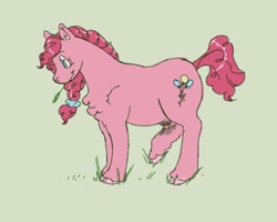 Size: 640x512 | Tagged: safe, artist:prunesart, pinkie pie, g4, eating, female, herbivore, mare, simple background, solo