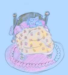 Size: 640x712 | Tagged: safe, artist:prunesart, pony, bed, rug, simple background, sleeping, solo