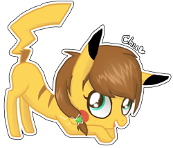 Size: 703x602 | Tagged: safe, artist:ne-chi, pikachu, pony, eyes closed, pokémon, simple background, transparent background