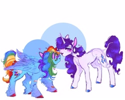 Size: 2048x1640 | Tagged: safe, artist:rare-apples, rainbow dash, rarity, pegasus, pony, unicorn, g4, bandaid, duo, female, lesbian, lipstick, ship:raridash, shipping, simple background