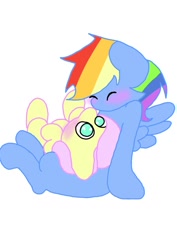 Size: 905x1280 | Tagged: safe, artist:fluttersdoodles, fluttershy, rainbow dash, pegasus, pony, g4, blushing, duo, eyes closed, female, head on lap, lesbian, ship:flutterdash, shipping, simple background, white background