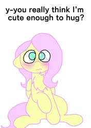 Size: 500x707 | Tagged: safe, artist:fluttersdoodles, part of a set, fluttershy, pegasus, pony, g4, blushing, bronybait, chest fluff, female, raised hoof, simple background, solo, white background