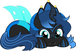 Size: 5000x3322 | Tagged: safe, artist:jhayarr23, oc, oc:sinari, changeling, changeling queen, :3, blue changeling, cute, lying down, ponyloaf, prone, simple background, solo, transparent background