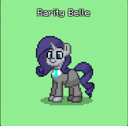Size: 845x835 | Tagged: safe, rarity, pony, unicorn, g4, clothes, crystal curtain: world aflame, green background, necktie, palindrome get, pixel art, recolor, simple background, skirt, solo