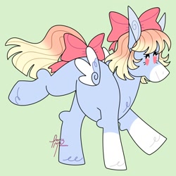 Size: 2000x2000 | Tagged: safe, artist:fizzlefer, oc, oc only, oc:sunny hunny, pegasus, pony, bow, hair bow, high res, simple background, solo, tail, tail bow