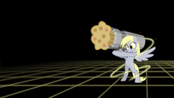 Size: 1920x1080 | Tagged: safe, artist:maximillianveers, artist:smokeybacon, edit, derpy hooves, pony, g4, bipedal, black background, female, food, grid, mare, muffin, muffin cannon, muffin launcher, simple background, smiling, solo, spread wings, tongue out, wallpaper, wallpaper edit, wings
