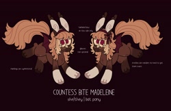 Size: 4096x2649 | Tagged: safe, artist:fizzlefer, oc, oc only, oc:countess bite madeleine, bat pony, pony, reference sheet, simple background, solo