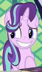 Size: 140x235 | Tagged: safe, screencap, starlight glimmer, pony, unicorn, fame and misfortune, g4, season 7, animated, book, cropped, cute, female, friendship journal, gif, gif for breezies, glimmerbetes, grin, looking sideways, mare, nervous, nervous smile, picture for breezies, raised hoof, shifty eyes, smiling, squee
