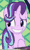 Size: 140x235 | Tagged: safe, screencap, starlight glimmer, pony, unicorn, fame and misfortune, g4, season 7, animated, book, cropped, cute, female, friendship journal, gif, gif for breezies, glimmerbetes, grin, looking sideways, mare, nervous, nervous smile, picture for breezies, raised hoof, shifty eyes, smiling, squee