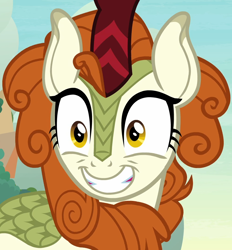 Size: 1004x1080 | Tagged: safe, screencap, autumn blaze, kirin, g4, my little pony: friendship is magic, season 8, sounds of silence, awwtumn blaze, close-up, cropped, cute, excited, faic, female, grin, happy, kirinbetes, smiling, solo