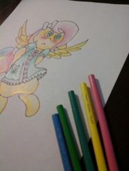 Size: 250x333 | Tagged: safe, artist:fluttersdoodles, fluttershy, pegasus, pony, g4, female, pencil drawing, solo, traditional art
