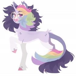 Size: 2048x2048 | Tagged: safe, artist:dejji_vuu, oc, oc only, oc:friday (fizzlefer), pony, unicorn, glasses, high res, leonine tail, raised hoof, round glasses, simple background, solo, tail, white background