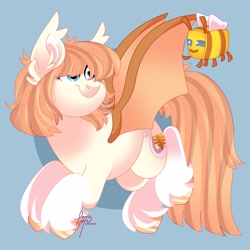 Size: 3700x3700 | Tagged: safe, artist:fizzlefer, oc, oc only, oc:honey milk, bat pony, bee, pony, high res, minecraft, minecraft bee, simple background, solo