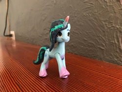 Size: 2048x1536 | Tagged: safe, artist:ejlightning007arts, misty brightdawn, pony, unicorn, g5, spoiler:g5, coat markings, customized toy, fake cutie mark, fan made, figure, freckles, irl, photo, socks (coat markings), solo, toy