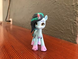 Size: 2048x1536 | Tagged: safe, artist:ejlightning007arts, misty brightdawn, pony, unicorn, g5, spoiler:g5, coat markings, customized toy, fake cutie mark, fan made, figure, freckles, irl, photo, socks (coat markings), solo, toy