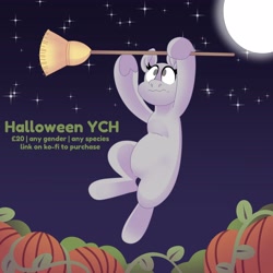 Size: 4000x4000 | Tagged: safe, artist:fizzlefer, pony, broom, gradient background, moon, night, pumpkin, solo, stars, ych example, your character here