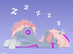 Size: 2500x1856 | Tagged: safe, artist:shelti, oc, oc only, pony, unicorn, eyes closed, face down ass up, gradient background, gradient hooves, horn, onomatopoeia, sleeping, solo, sound effects, zzz