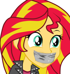 Size: 500x531 | Tagged: safe, artist:gaggeddude32, sunset shimmer, human, equestria girls, g4, gag, hair, simple background, solo, tape, tape gag, white background