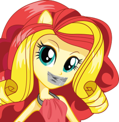 Size: 325x331 | Tagged: safe, artist:gaggeddude32, sunset shimmer, human, equestria girls, g4, gag, hair, simple background, solo, tape, tape gag, transparent background