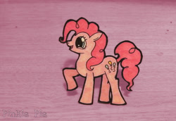 Size: 996x686 | Tagged: safe, artist:underwoodart, pinkie pie, earth pony, pony, g4, craft, female, happy, irl, mare, open mouth, open smile, paper child, papercraft, photo, raised hoof, shadow, smiling, solo, traditional art