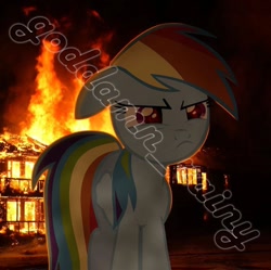 Size: 720x716 | Tagged: safe, artist:goddamn_rainy, rainbow dash, g4, fire, watermark