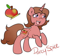 Size: 1024x967 | Tagged: safe, artist:fairiegirl101, oc, oc only, oc:darcy spice, pony, unicorn, female, freckles, horn, simple background, unicorn oc, white background