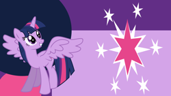 Size: 1920x1080 | Tagged: safe, artist:kamyk962, artist:kysss90, artist:princessmedley13, edit, twilight sparkle, alicorn, pony, g4, abstract background, cutie mark, female, looking up, mare, smiling, solo, spread wings, twilight sparkle (alicorn), wallpaper, wallpaper edit, wings