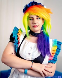 Size: 712x888 | Tagged: safe, rainbow dash, human, g4, clothes, cosplay, costume, irl, irl human, maid, photo