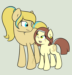 Size: 1024x1057 | Tagged: safe, artist:fairiegirl101, oc, oc only, oc:misty wave, oc:sandy shoals, earth pony, pony, duo, earth pony oc, female, siblings, simple background, sisters